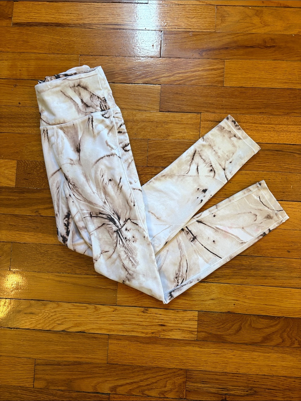 CALIA White and Brown Marble-Print Leggings - Great Condition- size XS